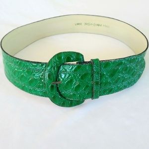 YVES SAINT LAURENT Vintage 70's Crocodile Leather Green Belt RARE Design